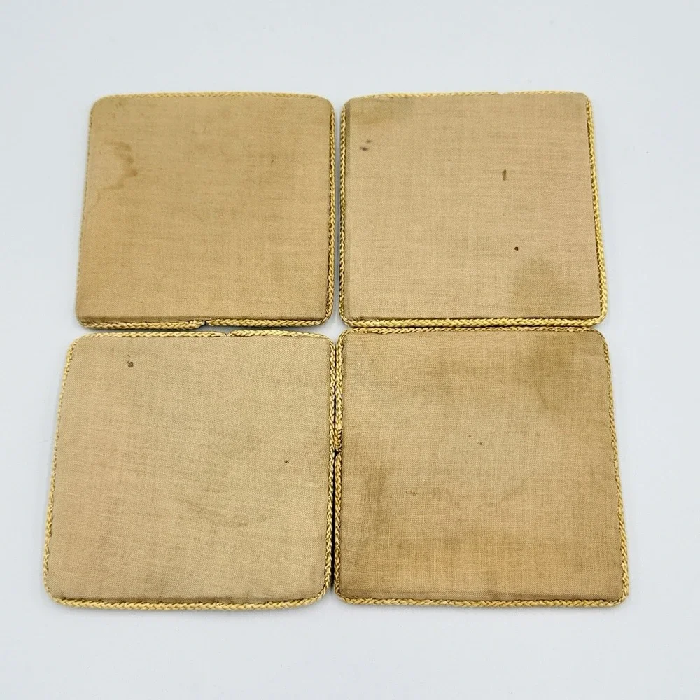 VTG Needlepoint Floral Coasters Set of 4 Handmade Needlepoint Square Drink Mats